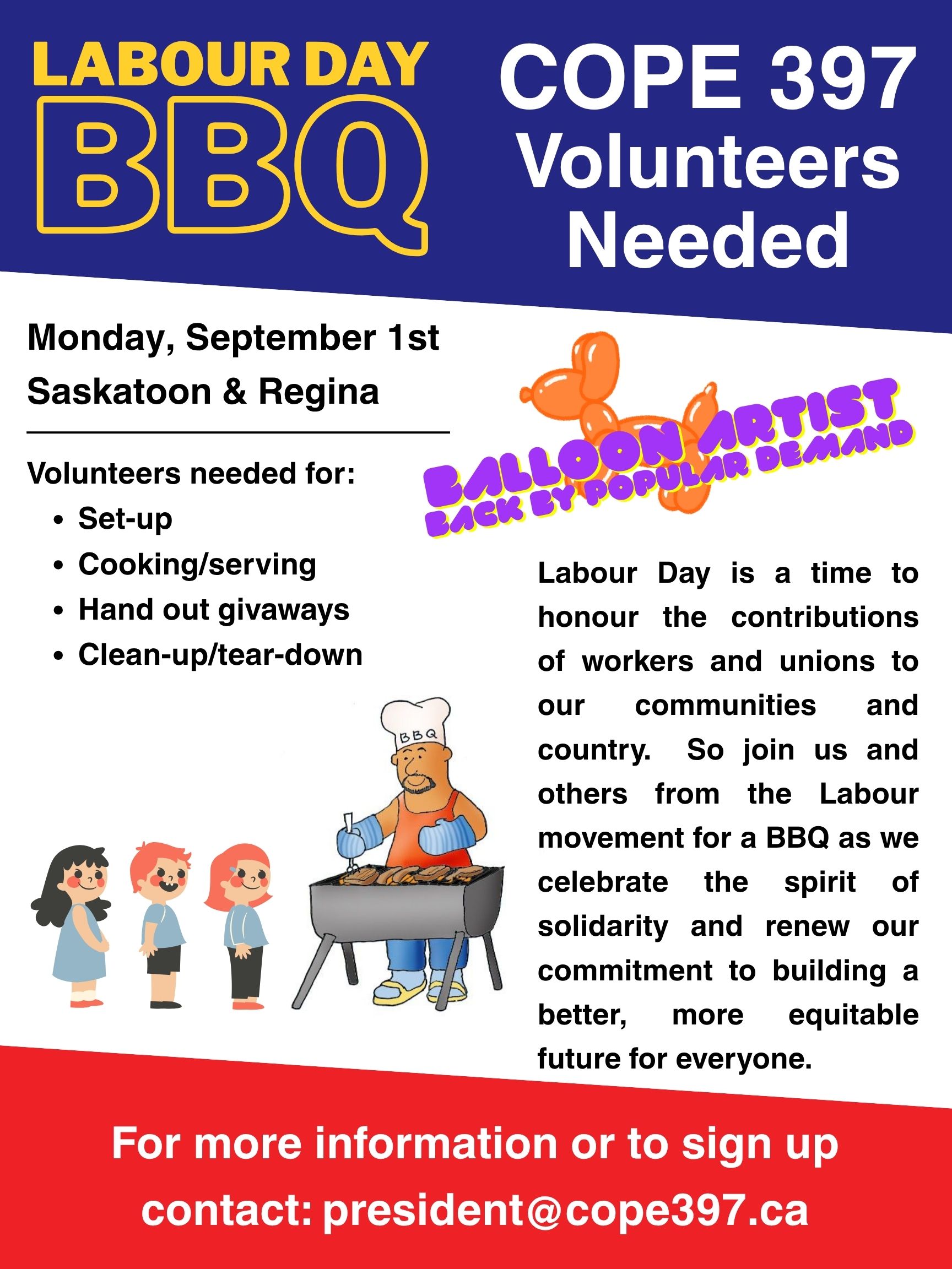 Upcoming Labour Day BBQ – Regina & Saskatoon